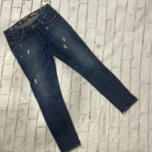 Paige Skyline Jeans Mid-Rise Light Distressing Skinny Straight Dark Wash Denim - Picture 4 of 11